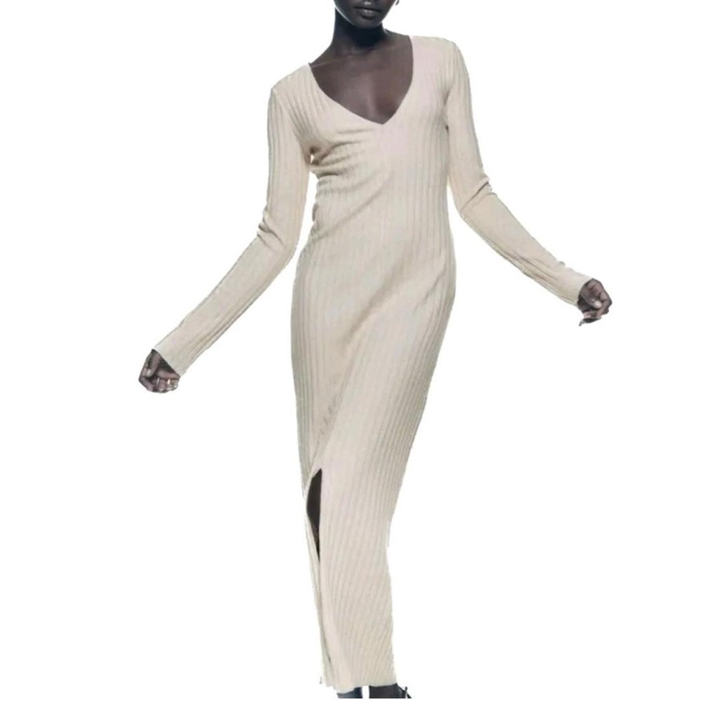 Zara Women's Bodycon Long Sleeve Knitted Fitted Dress